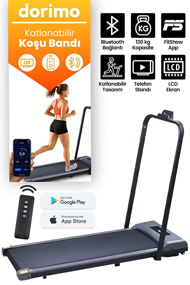 Bluetoothlu Katlanabilir Uzaktan Kumandalı Yürüme ve Koşu Bandı | Portatif Sessiz Akıllı Kullanım